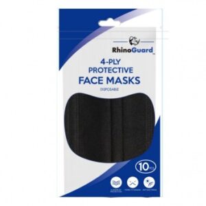 RHINOGUARD 4PLY BLACK PROTECTIVE FACE MASKS 20pcs